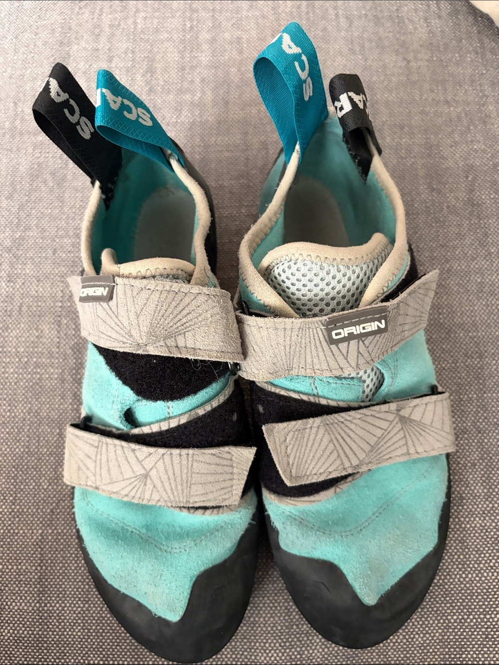 Scarpa Teal and Gray Suede Climbing Shoes